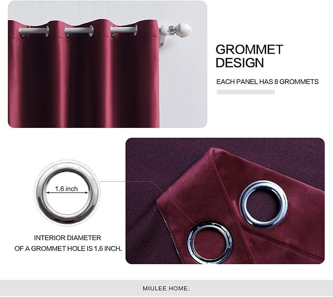 MIULEE Christmas Burgundy Velvet Curtains Solid Soft Red Blackout Curtain - Image 2