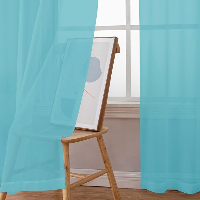 Chyhomenyc Aqua Sheer Curtains 84 Inches Long 2 Panels Set, Light Filtering - Image 7