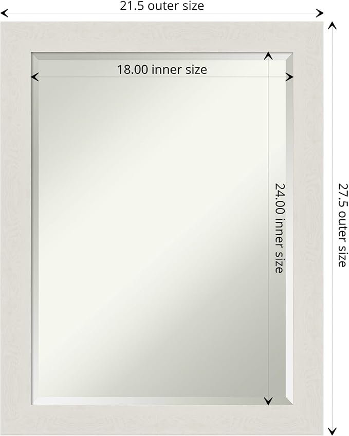 Amanti Art White Bathroom Mirror for Over Sink, 28x22 Rustic Plank White Narrow Rectangle Vanity Mirror, Medium Rustic Farmhouse Frame, Hangs Horizonally and Vertically, Bathroom Wall Decor, Beveled
