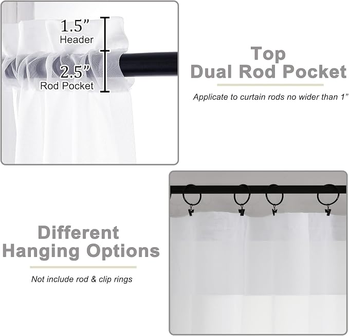 Sheer White Curtains for Bedroom Living Room 90 Inches Long 2 Panels Set - Image 3