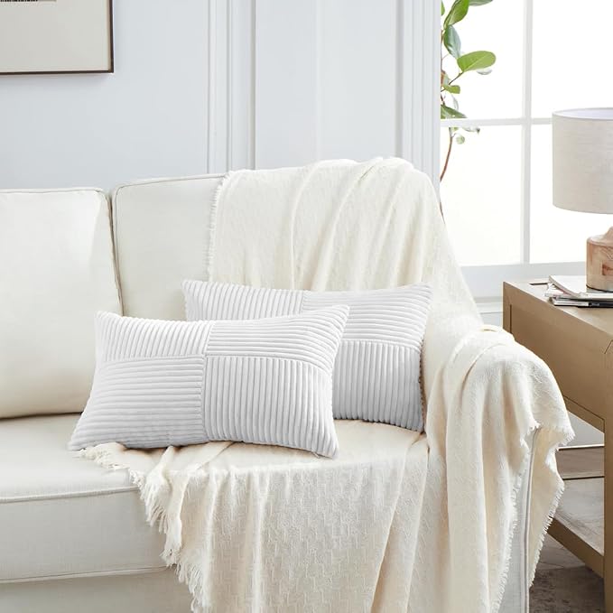 Fancy Homi 2 Packs White Long Lumbar Decorative Throw Pillow Covers 16x24 Inch - Image 6