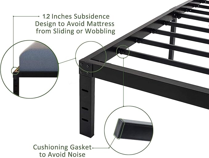 45MinST 18 Inch Platform Bed Frame/Easy Assembly Mattress Foundation / 3000lbs Heavy Duty Steel Slat/Noise Free/No Box Spring Needed,Cal King