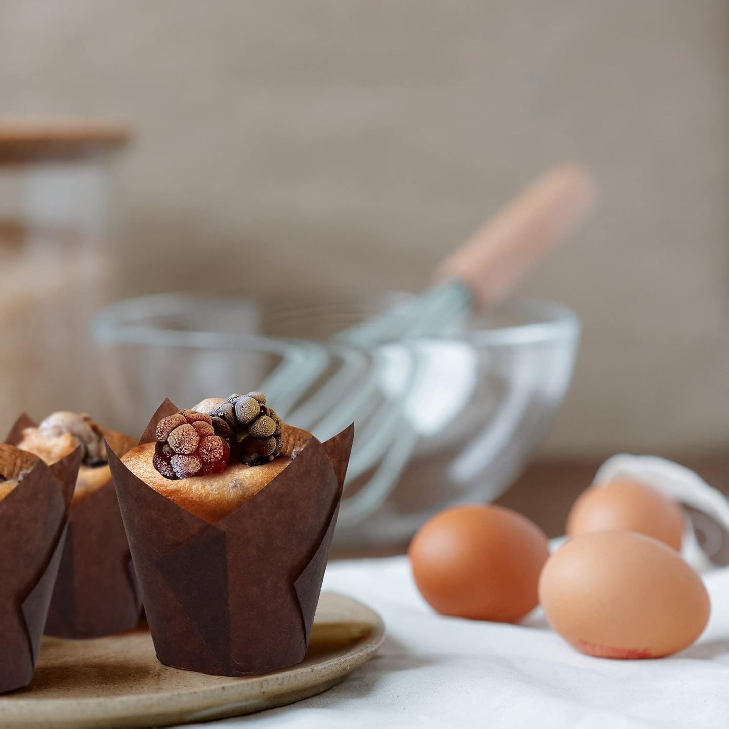 200pcs Tulip Cupcake Liners, Standard Greaseproof Paper Baking Cups Muffin Liners Holders Perfect for Bridal Showers, Baby Showers, Birthday Parties, Banquets, and Catering Events (Brown)