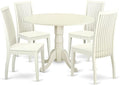 East West Furniture DLIP5-LWH-W 5 Piece Kitchen Table & Chairs Set Includes a Round Dining Table with Dropleaf and 4 Dining Room Chairs, 42x42 Inch, Linen White
