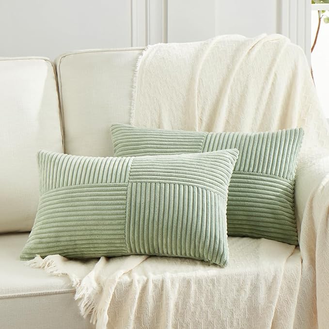 Fancy Homi 2 Packs Sage Green Lumbar Decorative Throw Pillow Covers 16x28 Inch by Fancy+Homi