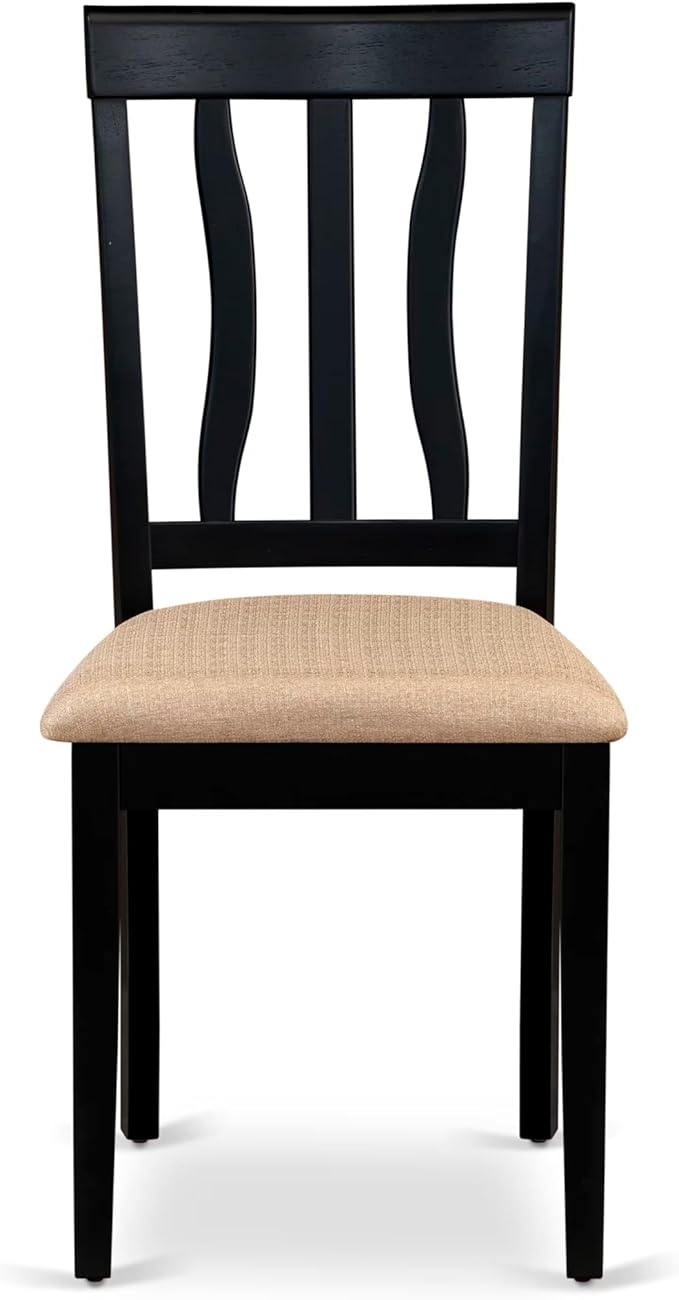 East West Furniture DLAN5-BLK-C 5 Piece Dining Room Table Set Includes a Round Kitchen Table with Dropleaf and 4 Linen Fabric Upholstered Dining Chairs, 42x42 Inch, Black