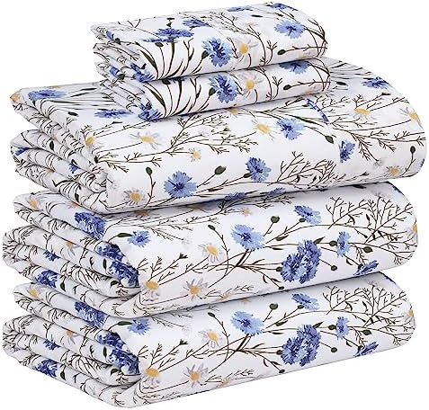 RUVANTI 100% Cotton Split King Sheets, Percale Sheet Set, Sweet Pea by Ruvanti