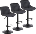 Bar Stools Set of 3, Swivel Counter Height Barstools with Back, Adjustable PU Leather Bar Chairs, Modern Armless Kitchen Island Stool, Black