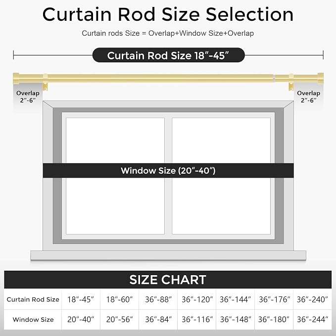 VOIIY 2 Pack Gold Curtain Rods for Windows 18 to 42 Inch, Size:18''-42'' - Image 5