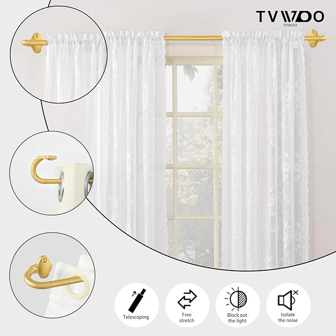 TVWOO Gold Wrap Around Curtain Rods 2 Pack:Small Blackout Adjustable Window - Image 2
