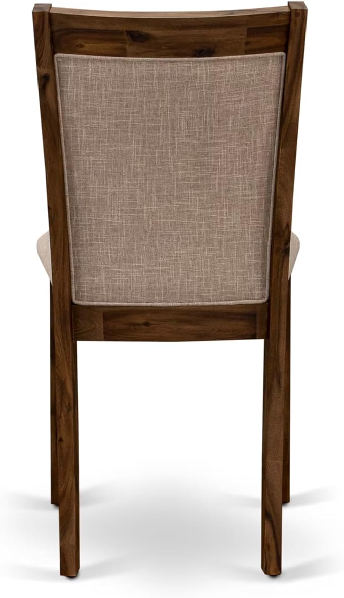 F3MZ7-50N-04 7-Pc Kitchen Table Set Includes a Pedestal Table and 6 Light Tan Polyester Dining Room Chairs with Padded Back - Antique Walnut