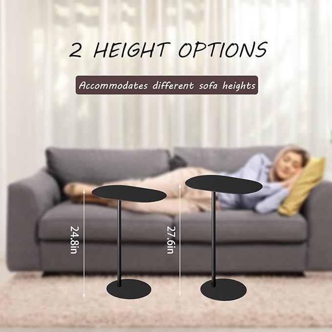 C-Shaped Side Table, Iron End Table for Couch Sofa and Bed, Small Metal Black Side Tables for Living Room Bedroom (Black, High-24.8in/63cm)