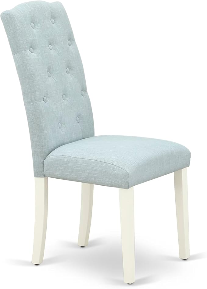 East West Furniture V027CE215-7 7 Piece Dining Room Table Set Consist of a Rectangle Kitchen Table with V-Legs and 6 Baby Blue Linen Fabric Parsons Dining Chairs, 40x72 Inch, Multi-Color