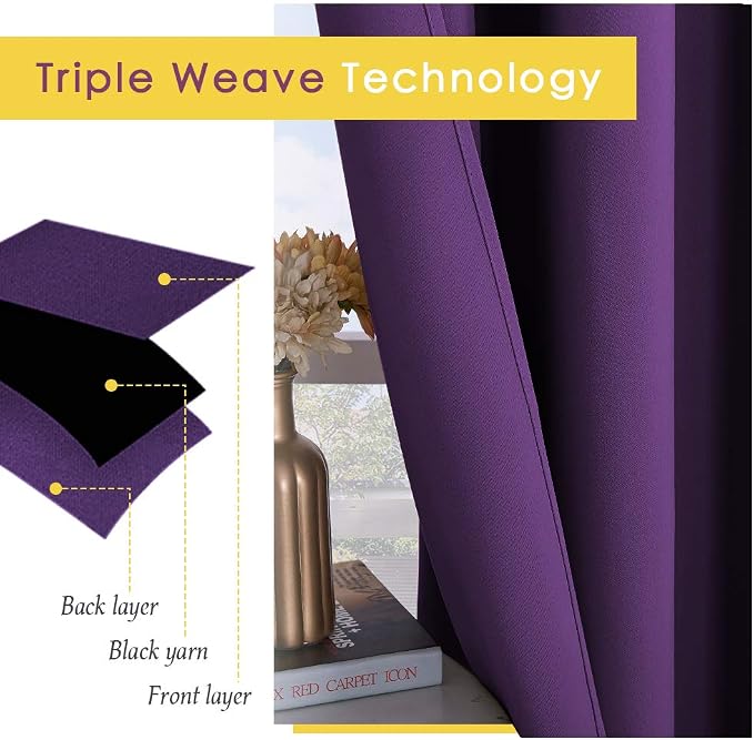 NICETOWN Blackout Window Curtains 60 inch Length 2 Panels, 34 x 60 Inch - Image 3
