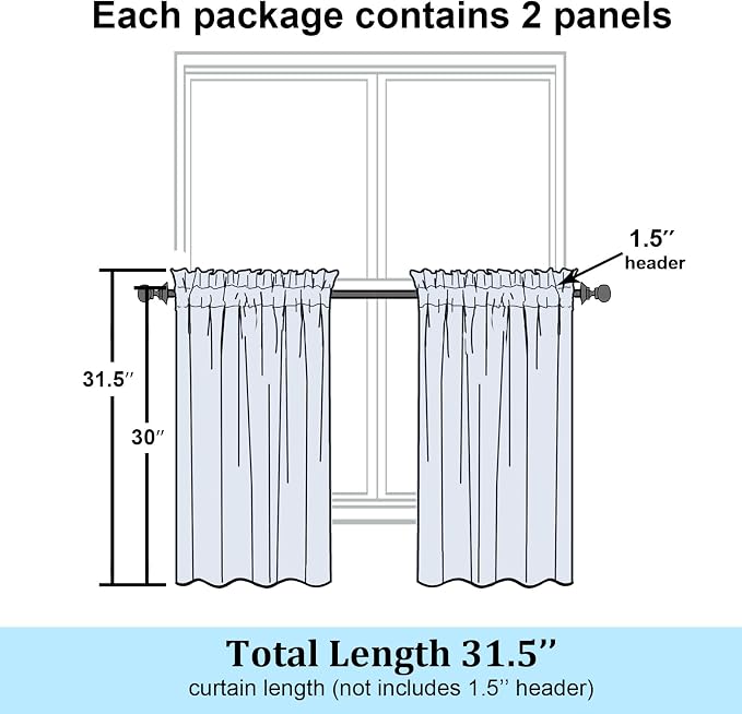 Simplebrand Semi Sheer White Curtains 30 Inch Length 2 Panels, Geometric - Image 2