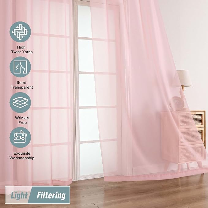 Blush Pink Sheer Curtains for Windows 108 inches Long 2 Panels Set, Soft - Image 5