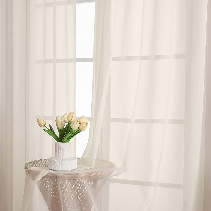 Chyhomenyc Cream Sheer Curtains 84 Inches Long 2 Panels, Light Filtering Cream - Image 2