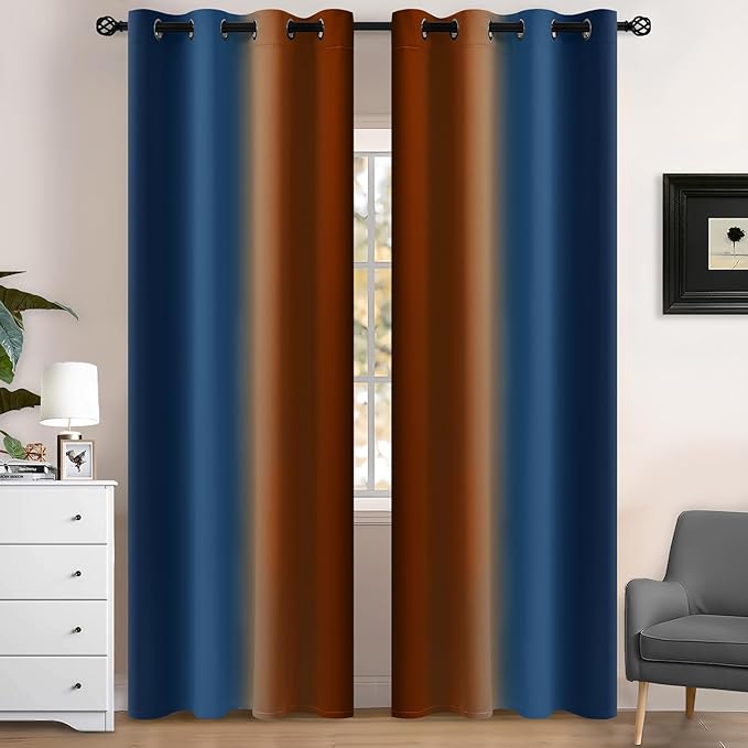 Yakamok Blackout Ombre Dark Blue and Burnt Orange Curtains-Gradient Room by Yakamok