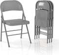 Metal Folding Chairs Steel Frame with Double Hinged for Office Kitchen Dinning Wedding Patio and Garden,No Assembly, Set of 4, Grey