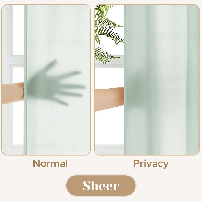 HOMEIDEAS Non-See-Through Sage Green Privacy Sheer Curtains, 30 X 24 Inches - Image 3
