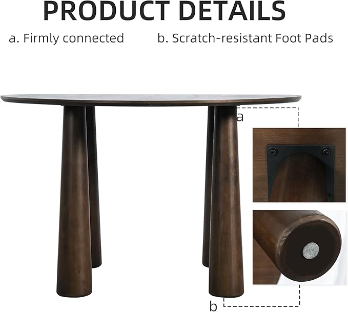 Casaphoria 52" Round Dining Table, Kitchen Table for 6 with Arc-Shaped Edge Top and Cylindrical Legs, Easy Assembly for Living Room, Dining Room, Walnut