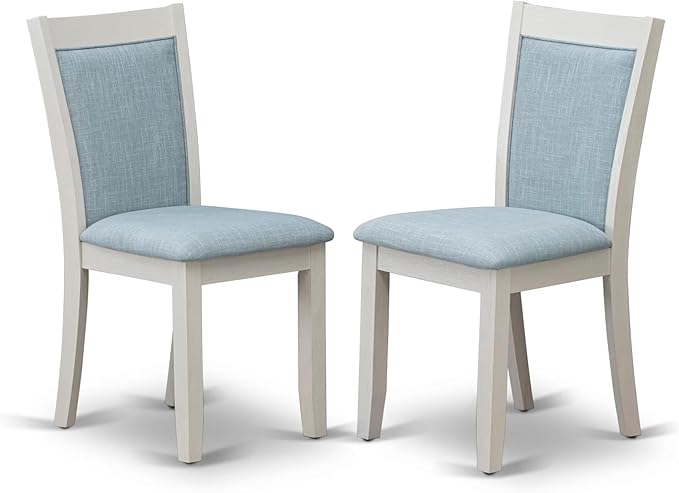 East West Furniture V077MZ015-7 7 Piece Dinette Set Consist of a Rectangle Dining Room Table with V-Legs and 6 Baby Blue Linen Fabric Parson Dining Chairs, 40x72 Inch, Multi-Color
