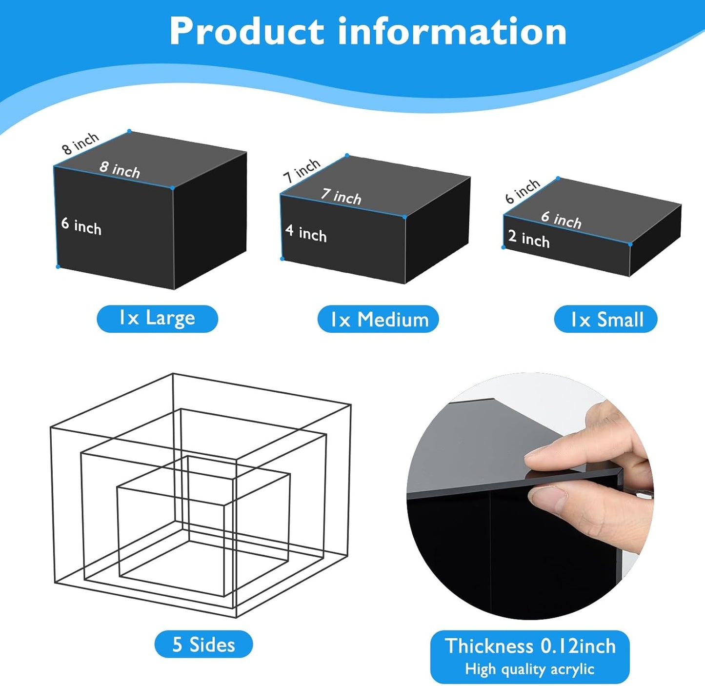 6Pcs Black Buffet Risers Acrylic Boxes Display Food Risers for Buffet Table Platter Parties Weddings Catering Dessert Collectibles Figures Show ( 6''x7''x8'')