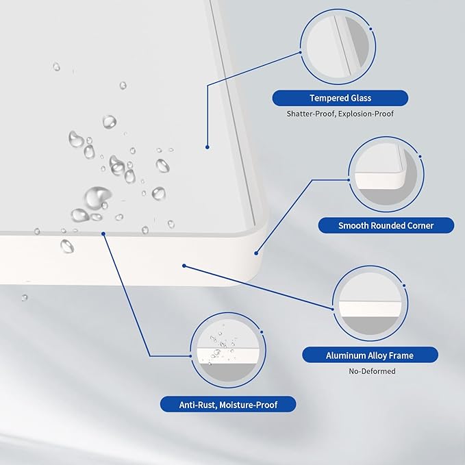 WEER White Bathroom Mirror 72X36 Inch, Rounded Rectangle White Metal Frame Mirror, Matte White Bathroom Vanity Mirror with Tempered Glass, Anti-Rust, Hangs Horizontally or Vertically