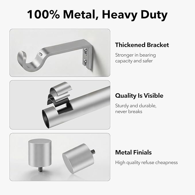 IFELS Heavy Duty Curtain Rods for Windows 28 to 48 Inch, 1 Inch Silver Curtain - Image 5