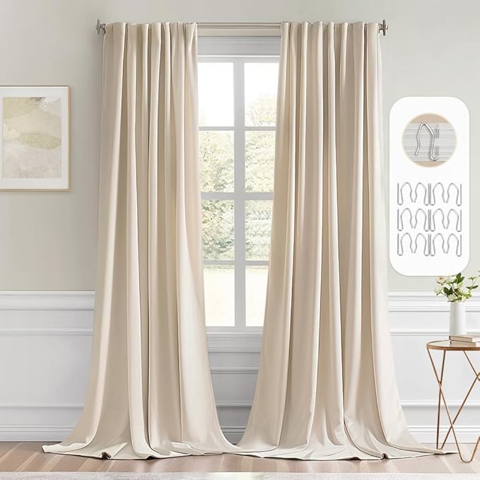 MIULEE Back Tab Cream Beige Curtains 102 Inch Long 2 Panels Set by MIULEE