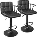 Bar Stools Set of 2, Armrest Adjustable Swivel Barstools with Back, Double Needle PU Leather Counter Height Chairs for Kitchen lsland (Black)