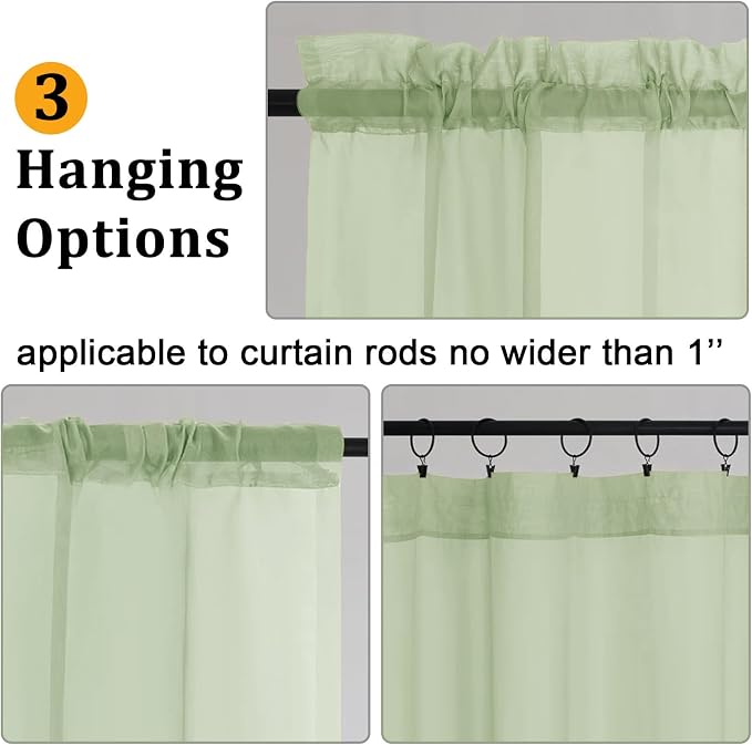 Gwine Light Green Sheer Curtains 63 Inch Length - Image 4