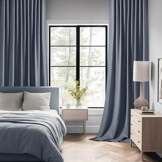 MIULEE Stone Blue Back Tab Blackout Curtains 72 Inch Length 2 Panels Set - Image 2