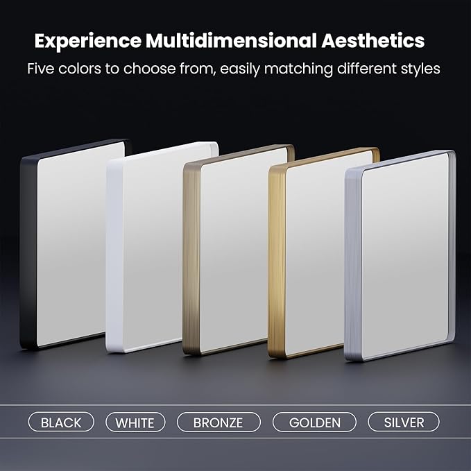 Brushed Nickel Bathroom Mirror 55x30 Inch, Brushed Silver Metal Frame Mirror Wall Mounted, Rounded Rectangle Bathroom Vanity Mirror, Tempered Glass, Anti-Rust, Horizontal/Vertical