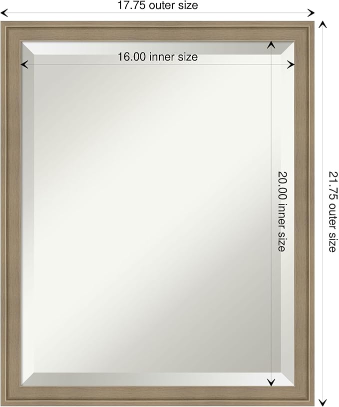 Amanti Art Brown Wall Mirror 22x18 Florence Light Brown Rectangle Bathroom Mirror for Wall Decor Living Room, Small Casual Frame, Hangs Horizonally and Vertically, Bathroom Decor, Beveled Edge from WI