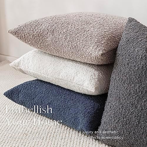 Foindtower Decorative Textured Boucle Throw Pillow Cover 16x16 Neutral Grey - Image 6