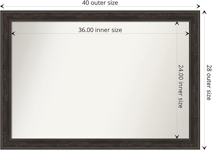Amanti Art Brown Bathroom Mirror for Over Sink, 28x40 Shipwreck Greywash Narrow Rectangle Vanity Mirror, Large Traditional Frame, Hangs Horizonally and Vertically, Bathroom Wall Decor, Non-Beveled