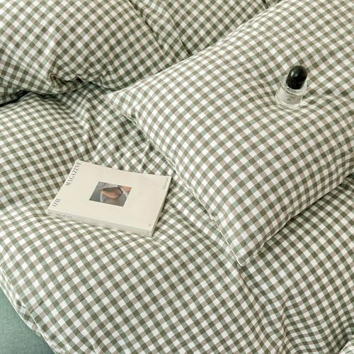 LifeTB Green Gingham Comforter Set California King Modern Style Green Plaid - Image 7