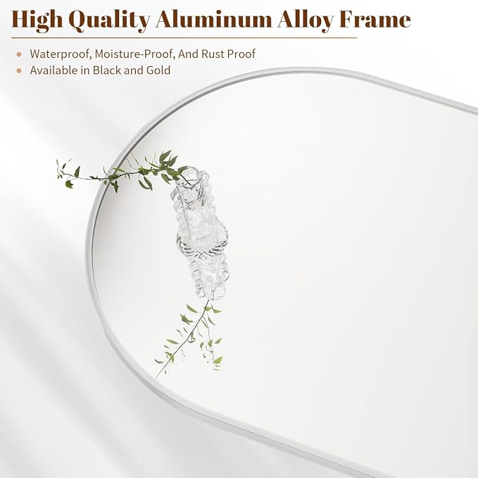 BEAUTYPEAK 24"x36" Arch Bathroom Mirror, Wall Mounted Vanity Metal Frame Mirror for Bedroom, Entryway, Living Room, Silver