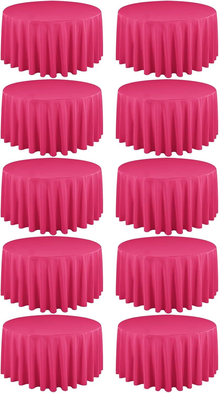 10 Pack Hot Pink Round Tablecloths 120 Inch, Circle Bulk Washable Linen Polyester Tablecloth, Table Cloth Cover for Wedding Buffet Party Banquet Reception Restaurant and Camping