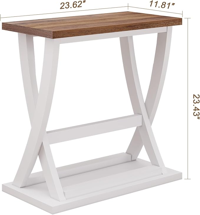 ChooChoo Farmhouse End Table, Narrow Side Table with Storage Shelf, Modern X-Design Slim End Table for Living Room,Bedroom, Small Space, 11.8" D*23.6" W*23.4" D