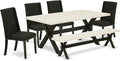 East West Furniture X627FL624-6 6 Piece Dining Room Set Contains a Rectangle Dining Table with X-Legs and 4 Black Linen Fabric Parson Chairs with a Bench, 40x72 Inch, Multi-Color