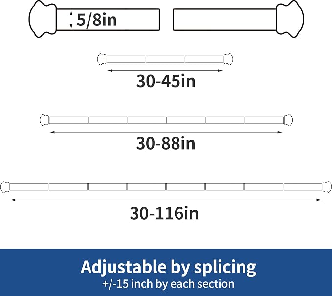 Standard Decorative Window Curtain Rods 30 to 88 Inch, 5/8 Inch Diameter Small - Image 2