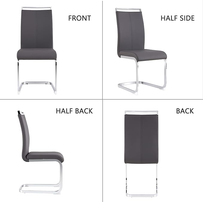 Dining Chairs Set, Kitchen Modern Metal Chairs with Faux Leather Padded Seat High Back and Sturdy Chrome Legs, Chairs for Dining Room (Grey, Set of 6)