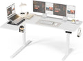 59 Inch L Shaped Standing Desk Adjustable Height, Electric Corner Standing Desk, Sit Stand Computer Table with Reversiable Splice Board,White