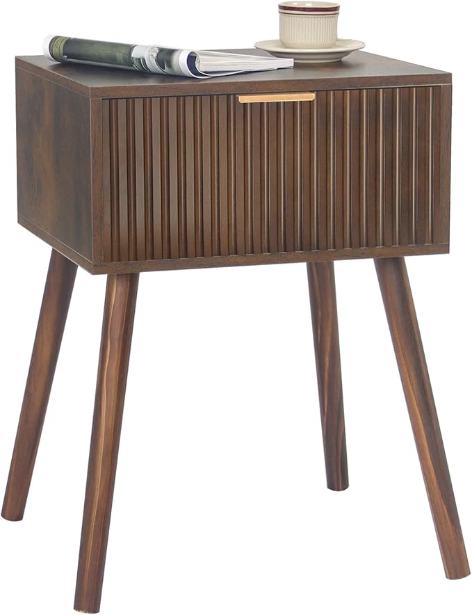 Mid Century Modern Nightstand, Small End Tables Living Room, Accent Bedside Table with Drawer for Bedroom and Small Space, Rustic Brown