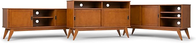 SIMPLIHOME Draper SOLID HARDWOOD 60 Inch Wide Mid Century Modern TV Media Stand in Teak Brown For TVs up to 65 Inches, For the Living Room and Entertainment Center