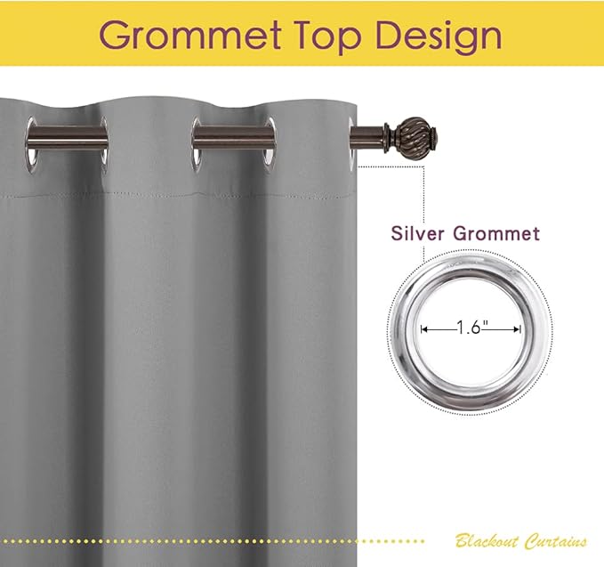 NICETOWN Silver Grey Bedroom Curtains 60 inch Length 2 Panels Set, Solid - Image 3