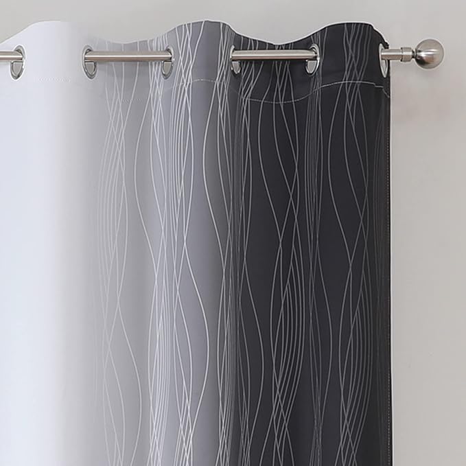 Estelar Textiler Ombre Greyish White and Black Blackout Curtains & Drapes 63 - Image 4