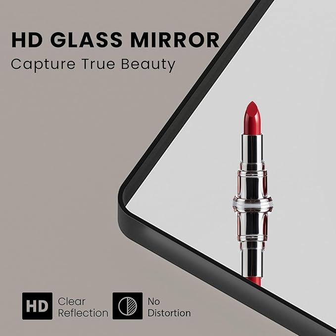 Black Bathroom Mirror 72X32 Inch, Black Metal Framed Mirror for Wall, Rounded Rectangle Matte Bathroom Vanity Mirror with Tempered Glass, Anti-Rust, Horizontal/Vertical
